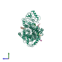 PDB entry 6xe6 coloured by chain, side view.