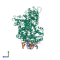 PDB entry 6xeo coloured by chain, side view.