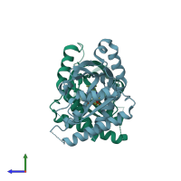 PDB entry 6xf3 coloured by chain, side view.