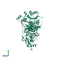 PDB entry 6xfi coloured by chain, side view.