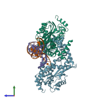 PDB entry 6xg8 coloured by chain, side view.