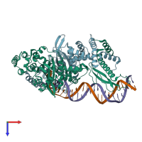 PDB entry 6xg8 coloured by chain, top view.