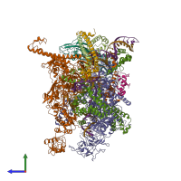 PDB entry 6xh8 coloured by chain, side view.