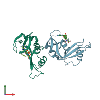 PDB entry 6xhf coloured by chain, front view.