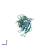PDB entry 6xhf coloured by chain, side view.