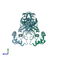 PDB entry 6xhu coloured by chain, side view.