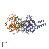 PDB entry 6xi8 coloured by chain, top view.