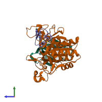 PDB entry 6xic coloured by chain, side view.