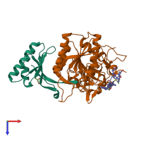PDB entry 6xid coloured by chain, top view.