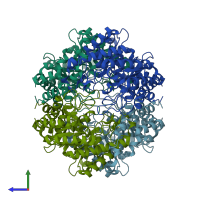 PDB entry 6xim coloured by chain, side view.