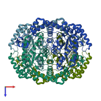 PDB entry 6xim coloured by chain, top view.