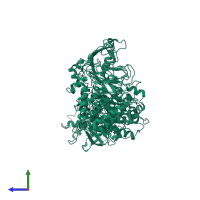 PDB entry 6xjb coloured by chain, side view.