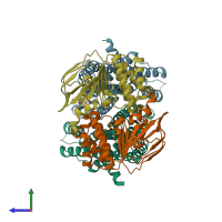 PDB entry 6xjh coloured by chain, side view.