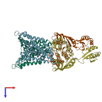 PDB entry 6xji coloured by chain, top view.