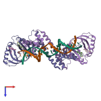 PDB entry 6xl6 coloured by chain, top view.