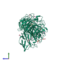 PDB entry 6xlr coloured by chain, side view.