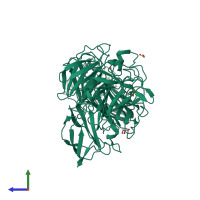PDB entry 6xlt coloured by chain, side view.