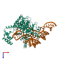 PDB entry 6xmf coloured by chain, top view.