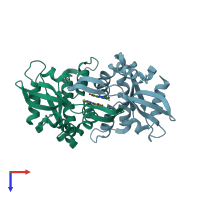 PDB entry 6xnn coloured by chain, top view.