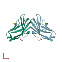 PDB entry 6xno coloured by chain, front view.