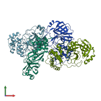 PDB entry 6xoa coloured by chain, front view.