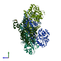 PDB entry 6xp1 coloured by chain, side view.