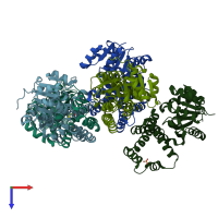 PDB entry 6xp1 coloured by chain, top view.