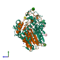 PDB entry 6xpb coloured by chain, side view.