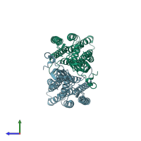 PDB entry 6xpd coloured by chain, side view.
