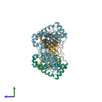 PDB entry 6xqa coloured by chain, side view.