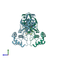 PDB entry 6xqt coloured by chain, side view.