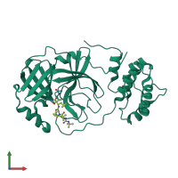 PDB entry 6xqu coloured by chain, front view.