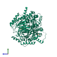 PDB entry 6xrm coloured by chain, side view.