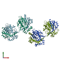 PDB entry 6xt8 coloured by chain, front view.