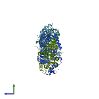PDB entry 6xt8 coloured by chain, side view.