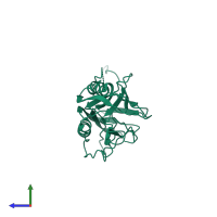 PDB entry 6xtb coloured by chain, side view.