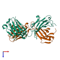 PDB entry 6xud coloured by chain, top view.