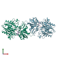 PDB entry 6xue coloured by chain, front view.