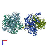 PDB entry 6xuh coloured by chain, top view.