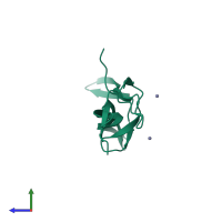 PDB entry 6xuo coloured by chain, side view.