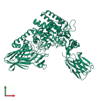 PDB entry 6xux coloured by chain, front view.