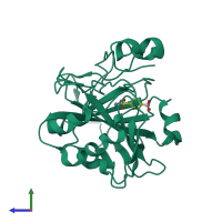 PDB entry 6xvh coloured by chain, side view.