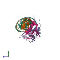 PDB entry 6xwg coloured by chain, side view.