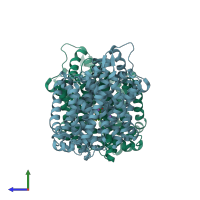 PDB entry 6xwm coloured by chain, side view.