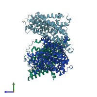PDB entry 6xwp coloured by chain, side view.
