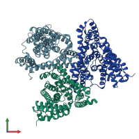 PDB entry 6xwr coloured by chain, front view.