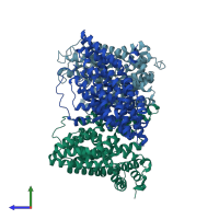 PDB entry 6xwr coloured by chain, side view.