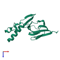PDB entry 6xwu coloured by chain, top view.