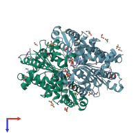 PDB entry 6xxi coloured by chain, top view.