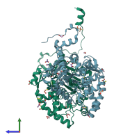 PDB entry 6xxk coloured by chain, side view.